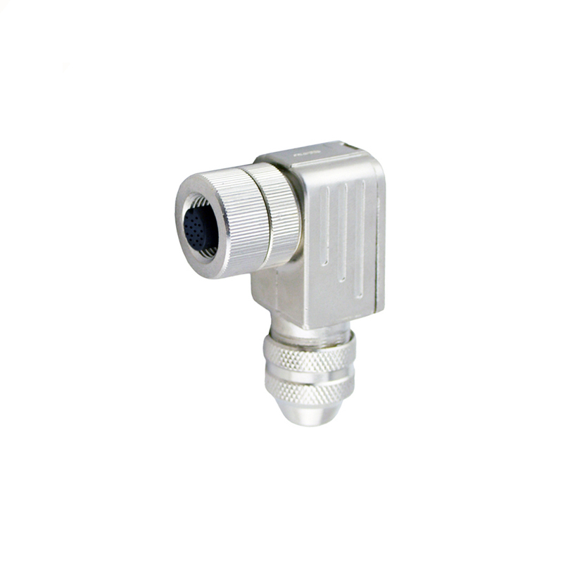 M12 17pins A code female right angle metal assembly connector PG9 thread,shielded,brass with nickel plated housing,suitable cable diameter 6.0mm-8.0mm